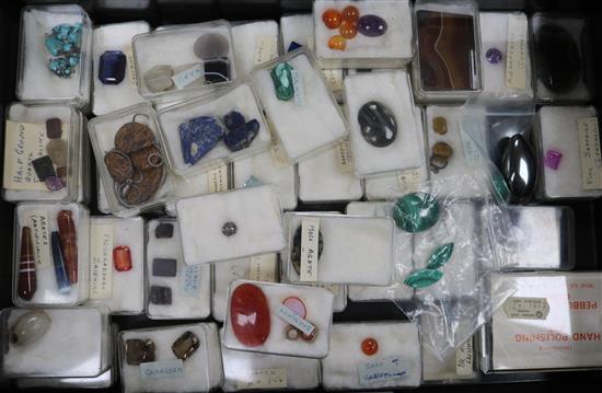 A small quantity of assorted unmounted gem stones, including corundum, beryl, agates and synthetic stones.